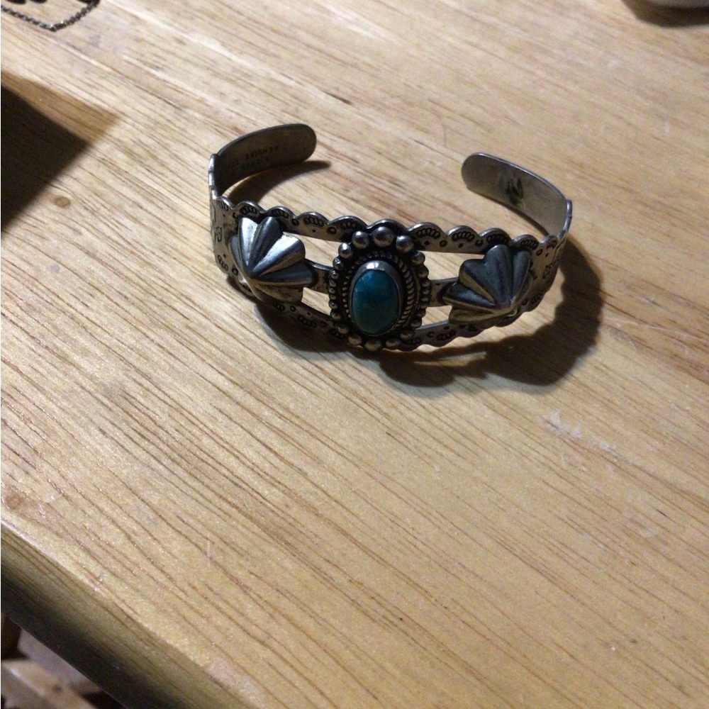 Source Unknown Silver Bracelet With Turquoise Acc… - image 1
